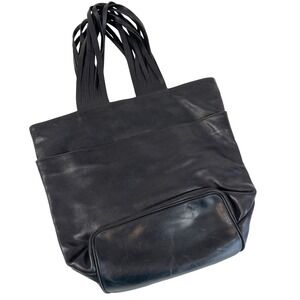 Almas Leather Shoulder Tote Handbag Black L Womens Lined Inner Zip Pocket